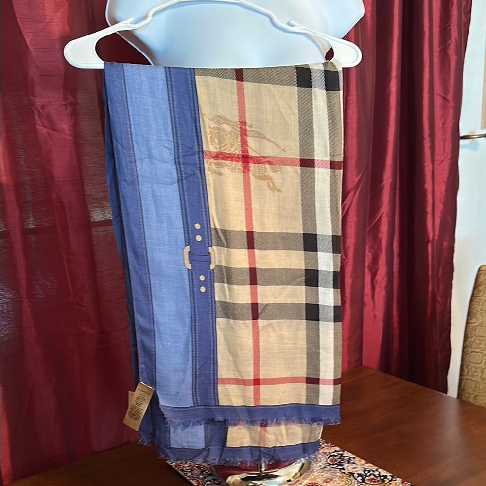 Burberry Blue and Beige Checkered Scarf